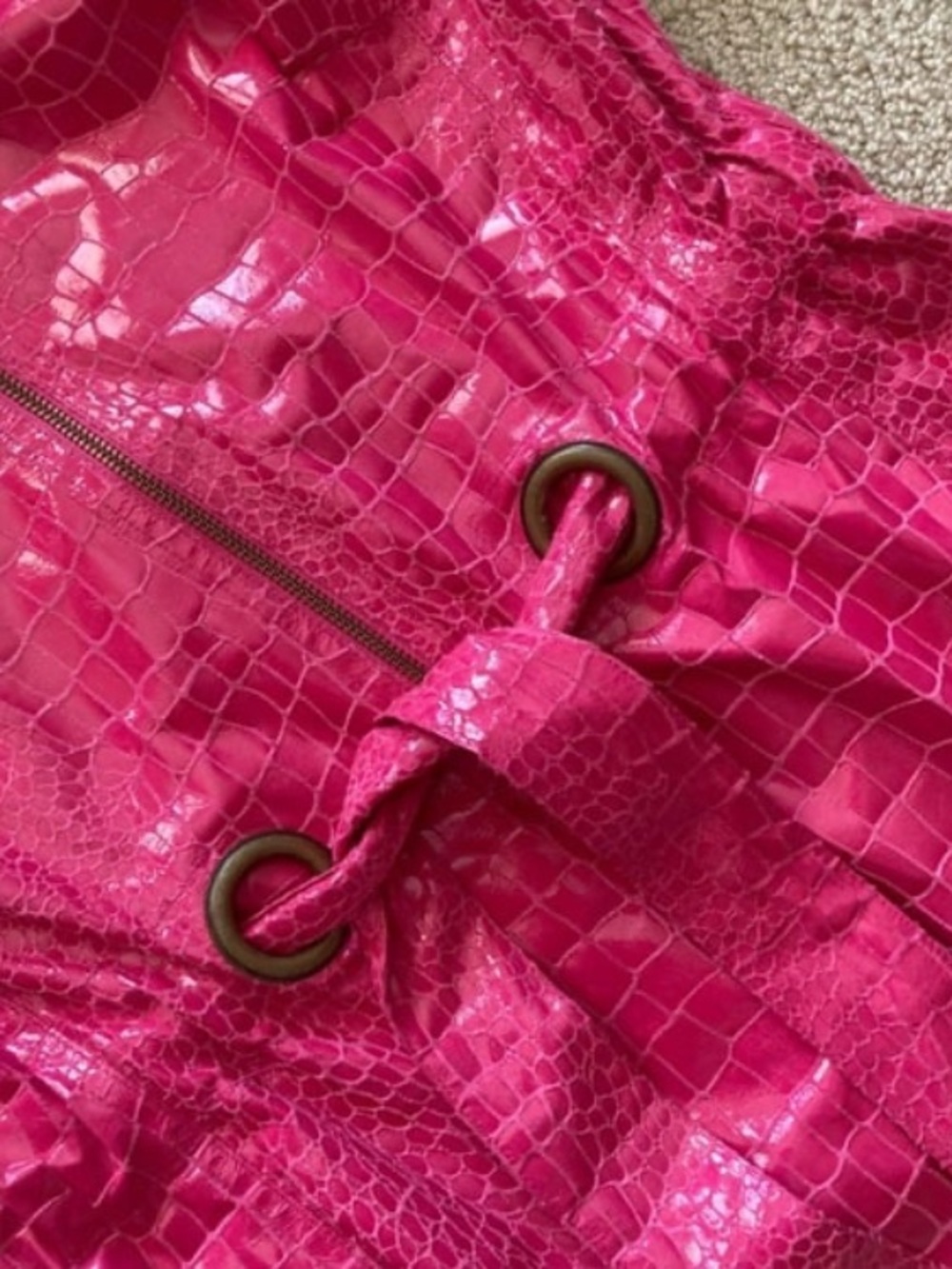 Berek Hot Pink Faux Crocodile Skin Y2K Peplum Jacket Waist Tie Size M RARE - Picture 10 of 10